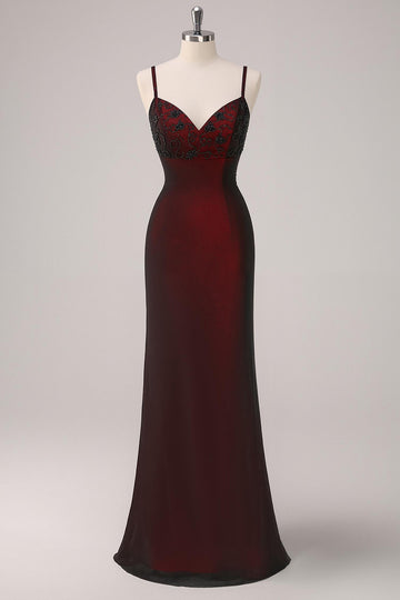 Mermaid Black Red Long Formal Dress with Appliques
